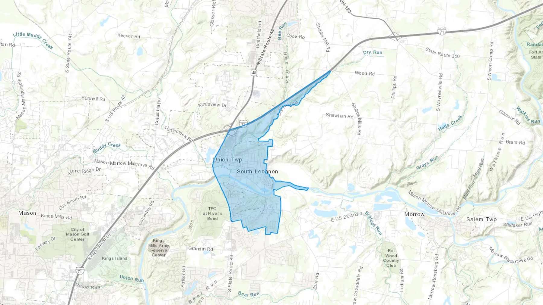 South Lebanon, OH Cash heating Oil delivery map Map of the COD Fuel Oil delivery service area for South Lebanon, OH