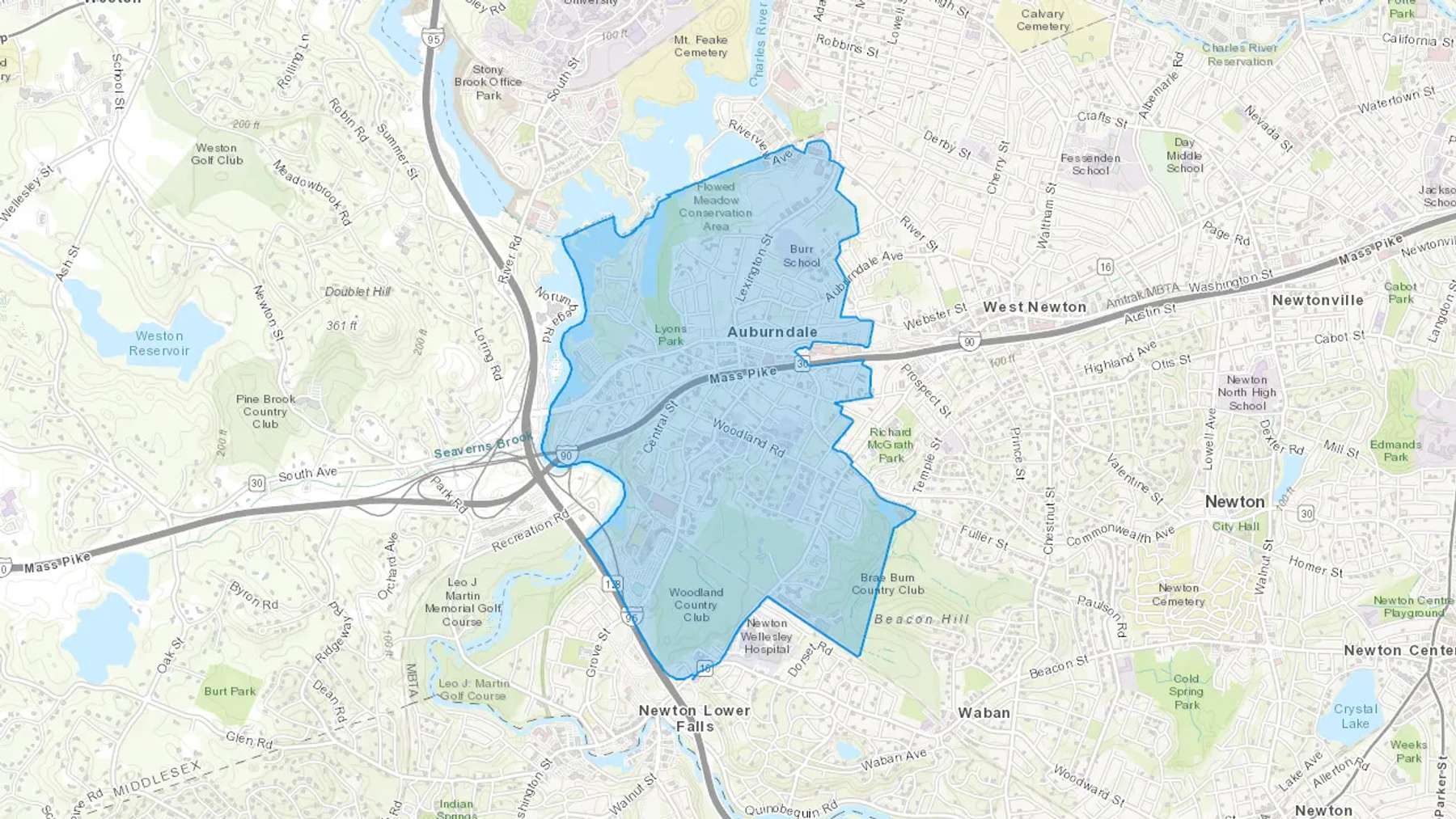 Auburndale, MA Cash heating Oil delivery map Map of the COD Fuel Oil delivery service area for Auburndale, MA