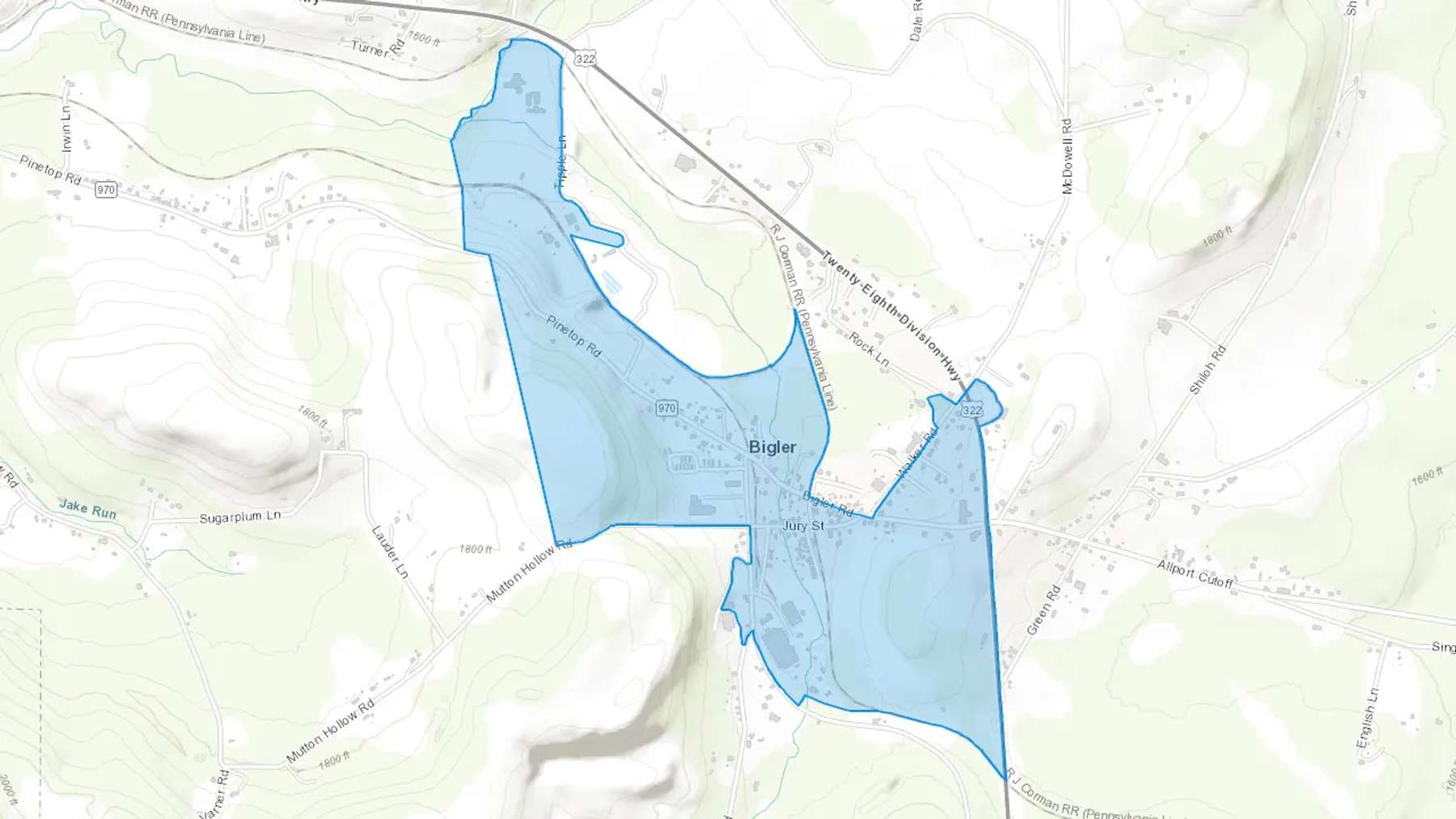 Bigler, PA Cash heating Oil delivery map Map of the COD Fuel Oil delivery service area for Bigler, PA