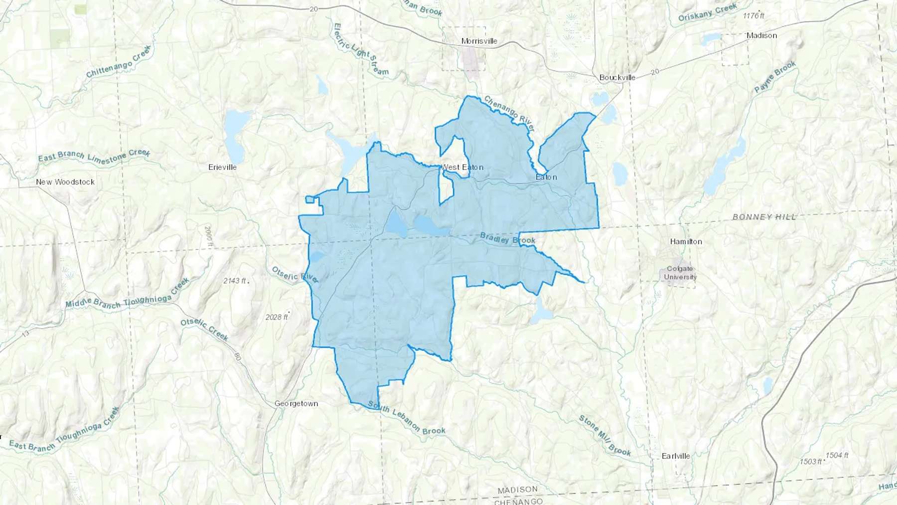 Eaton, NY Cash heating Oil delivery map Map of the COD Fuel Oil delivery service area for Eaton, NY