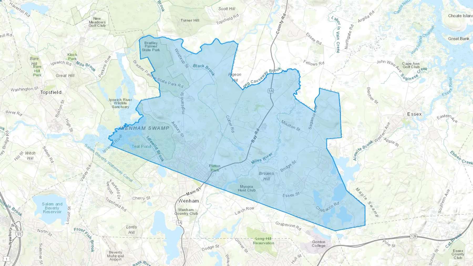 Hamilton, MA Cash heating Oil delivery map Map of the COD Fuel Oil delivery service area for Hamilton, MA