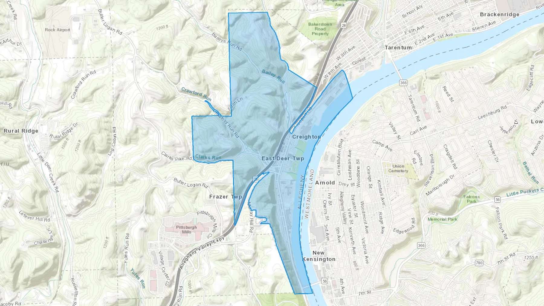 Creighton, PA Cash heating Oil delivery map Map of the COD Fuel Oil delivery service area for Creighton, PA