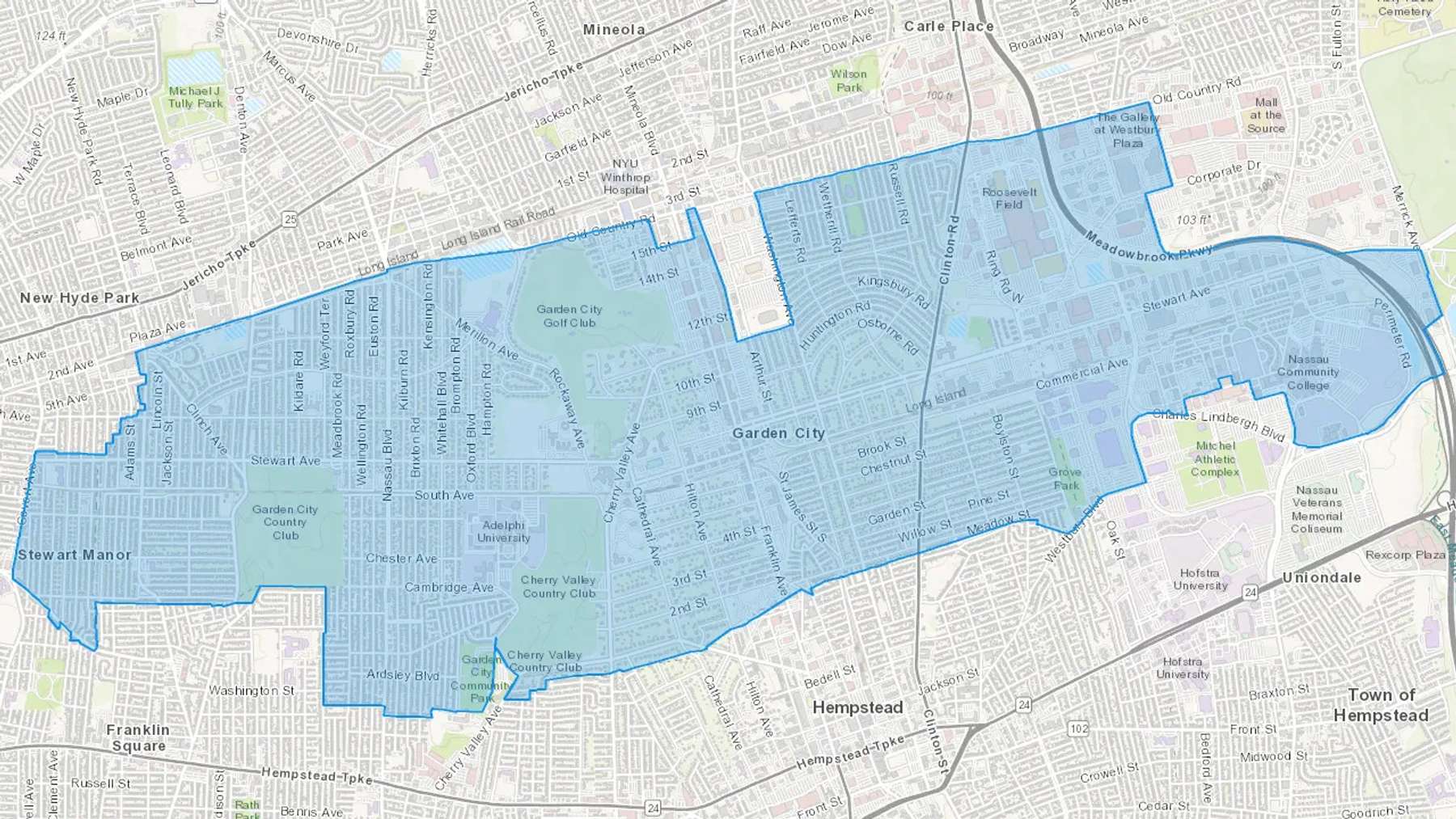 Garden City, NY Cash heating Oil delivery map Map of the COD Fuel Oil delivery service area for Garden City, NY