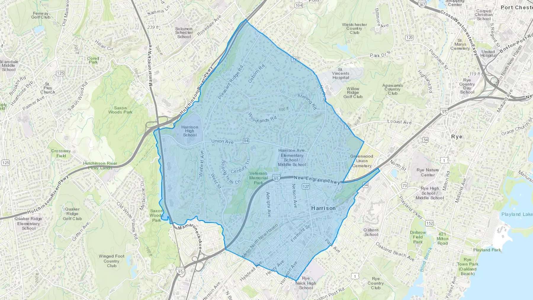 Harrison, NY Cash heating Oil delivery map Map of the COD Fuel Oil delivery service area for Harrison, NY