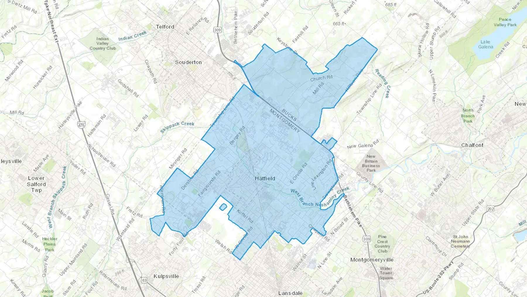 Hatfield, PA Cash heating Oil delivery map Map of the COD Fuel Oil delivery service area for Hatfield, PA