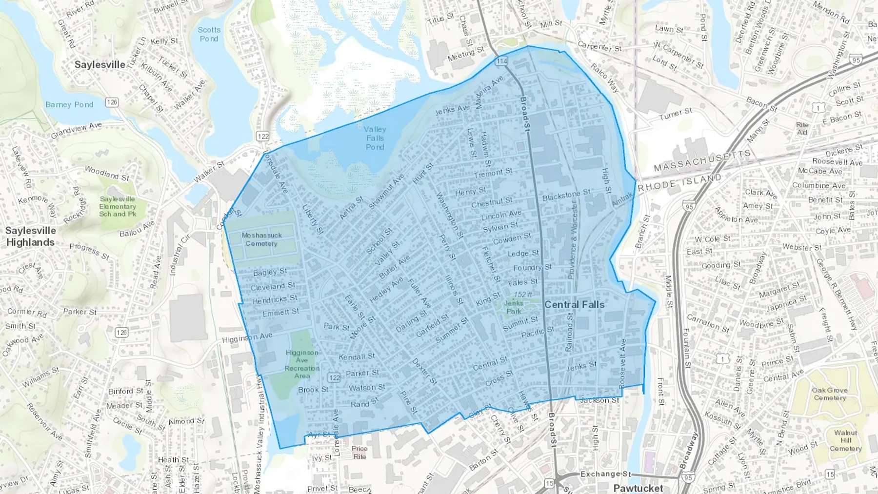 Central Falls, RI Cash heating Oil delivery map Map of the COD Fuel Oil delivery service area for Central Falls, RI