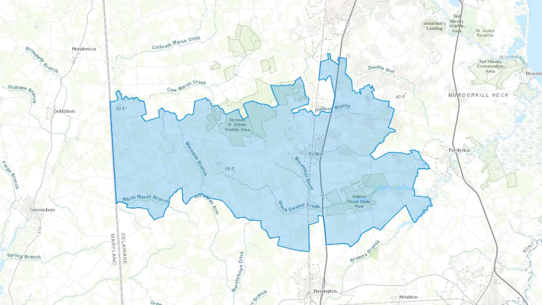 Felton, DE Cash heating Oil delivery map Map of the COD Fuel Oil delivery service area for Felton, DE