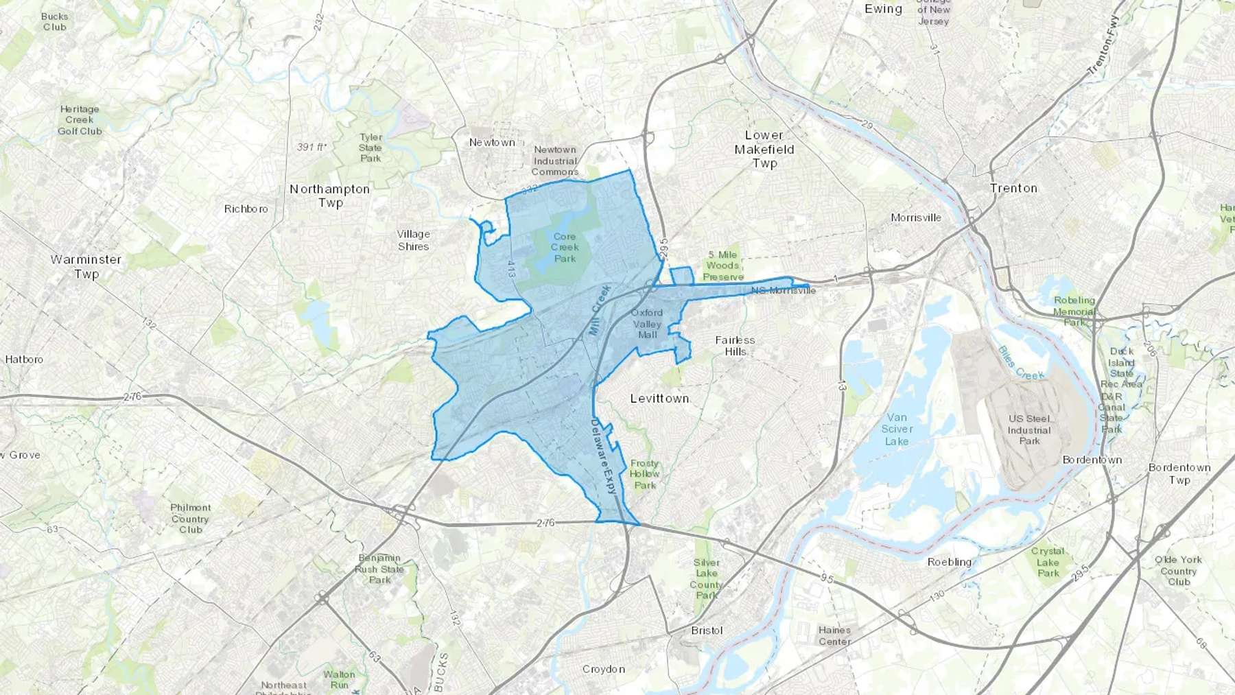 Langhorne, PA Cash heating Oil delivery map Map of the COD Fuel Oil delivery service area for Langhorne, PA