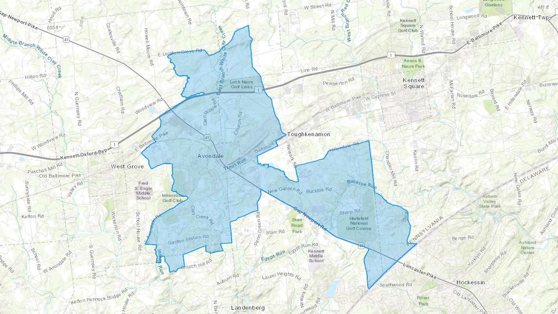 Avondale, PA Cash heating Oil delivery map Map of the COD Fuel Oil delivery service area for Avondale, PA