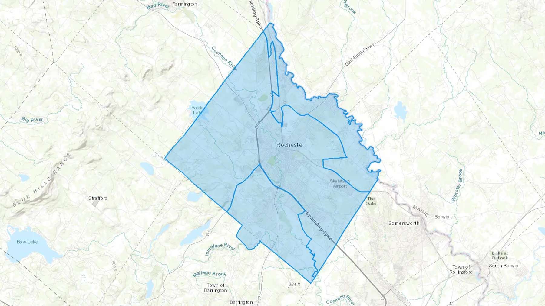 Rochester, NH Cash heating Oil delivery map Map of the COD Fuel Oil delivery service area for Rochester, NH