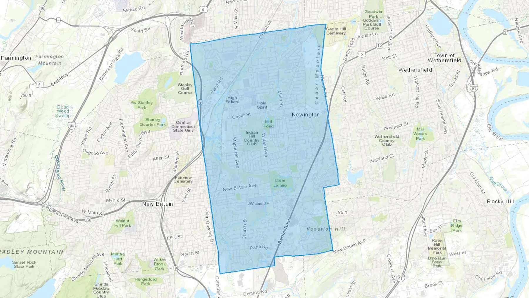 Newington, CT Cash heating Oil delivery map Map of the COD Fuel Oil delivery service area for Newington, CT