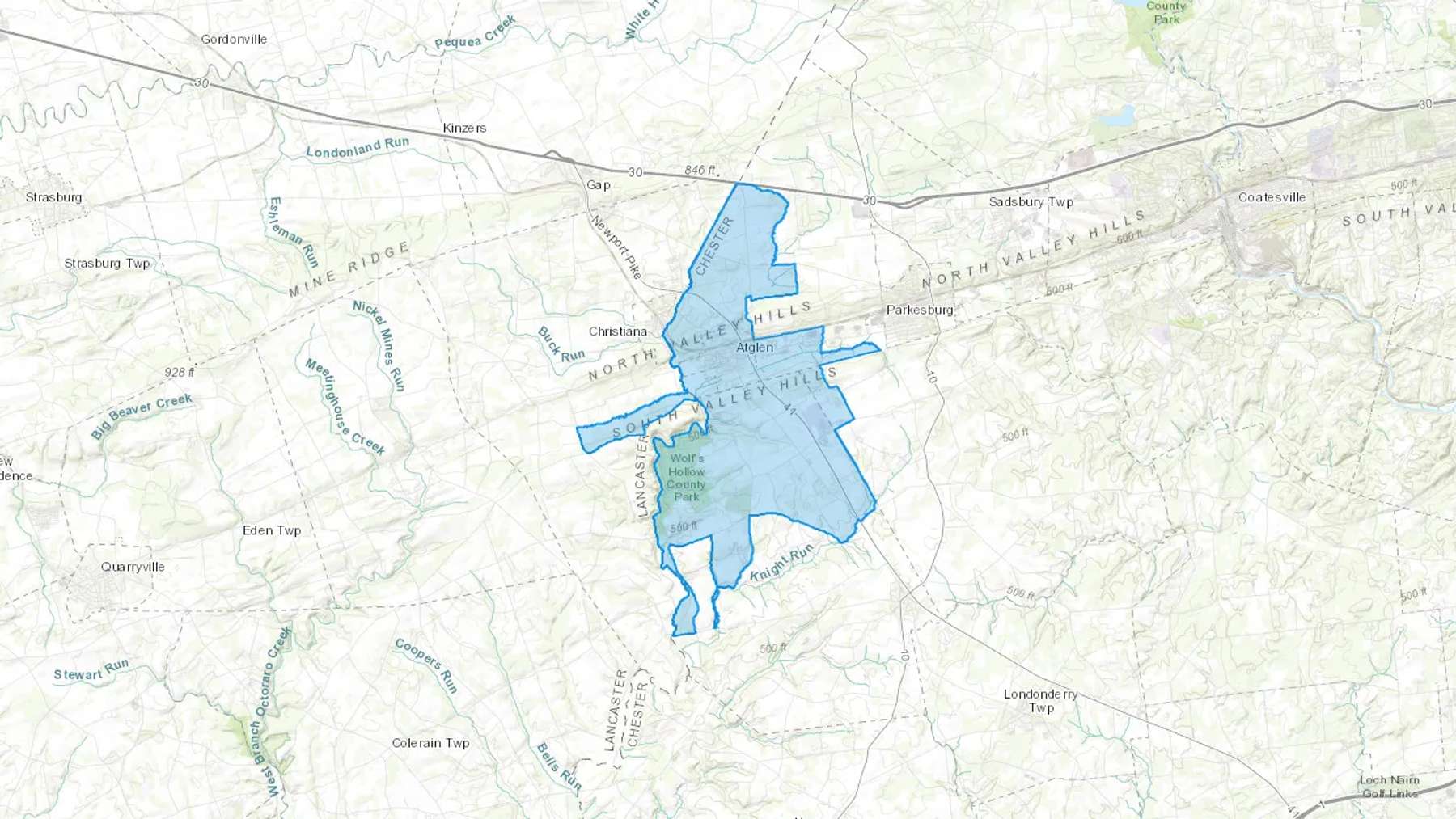 Atglen, PA Cash heating Oil delivery map Map of the COD Fuel Oil delivery service area for Atglen, PA