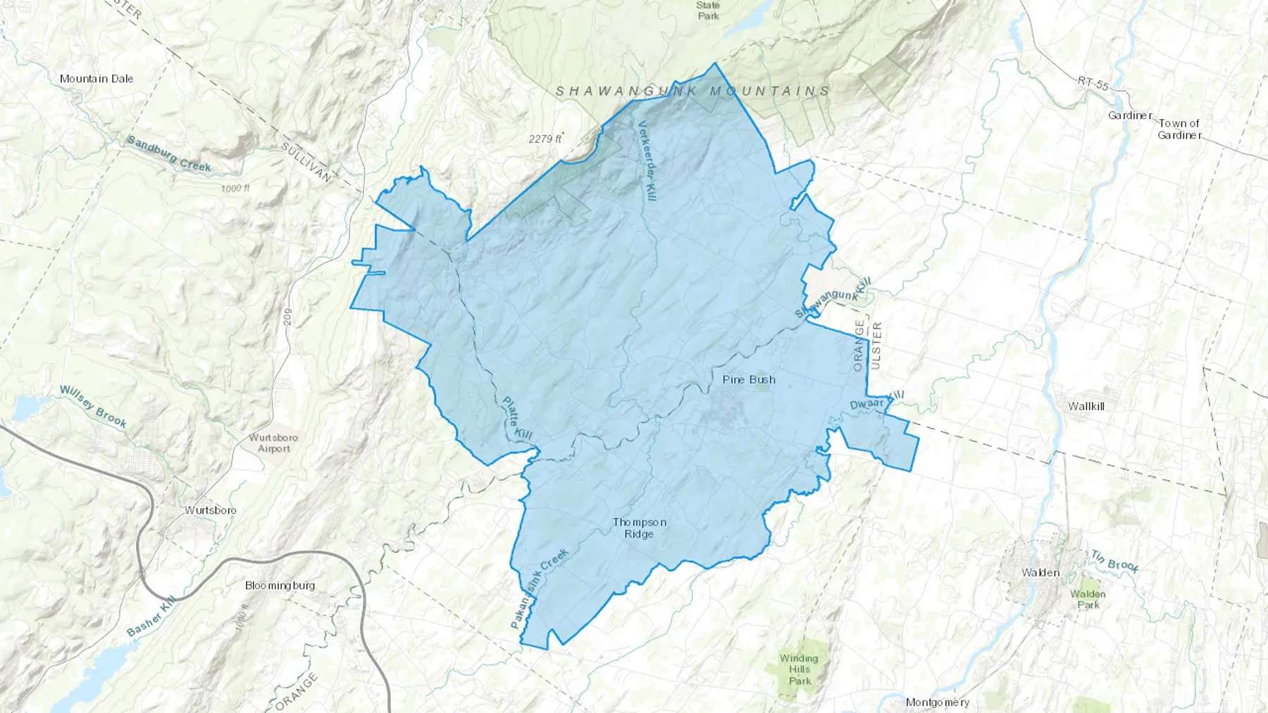 Pine Bush, NY Cash heating Oil delivery map Map of the COD Fuel Oil delivery service area for Pine Bush, NY