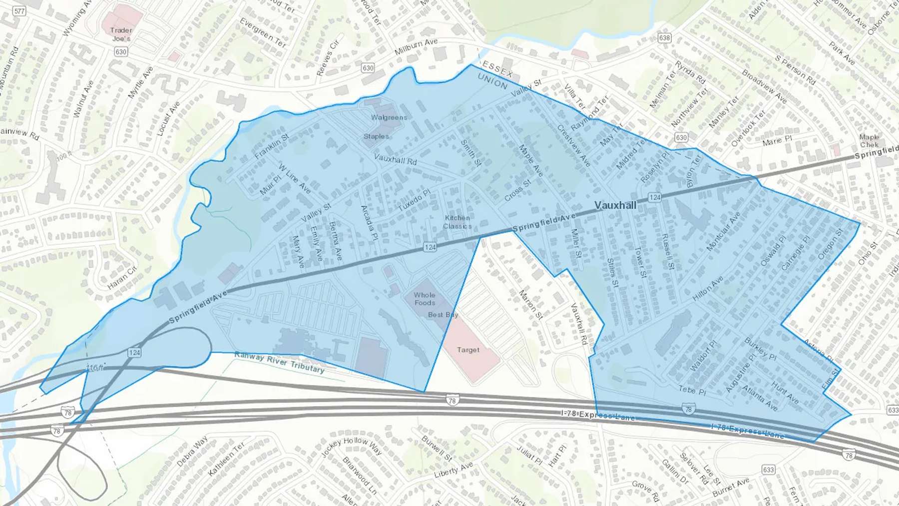 Vauxhall, NJ Cash heating Oil delivery map Map of the COD Fuel Oil delivery service area for Vauxhall, NJ