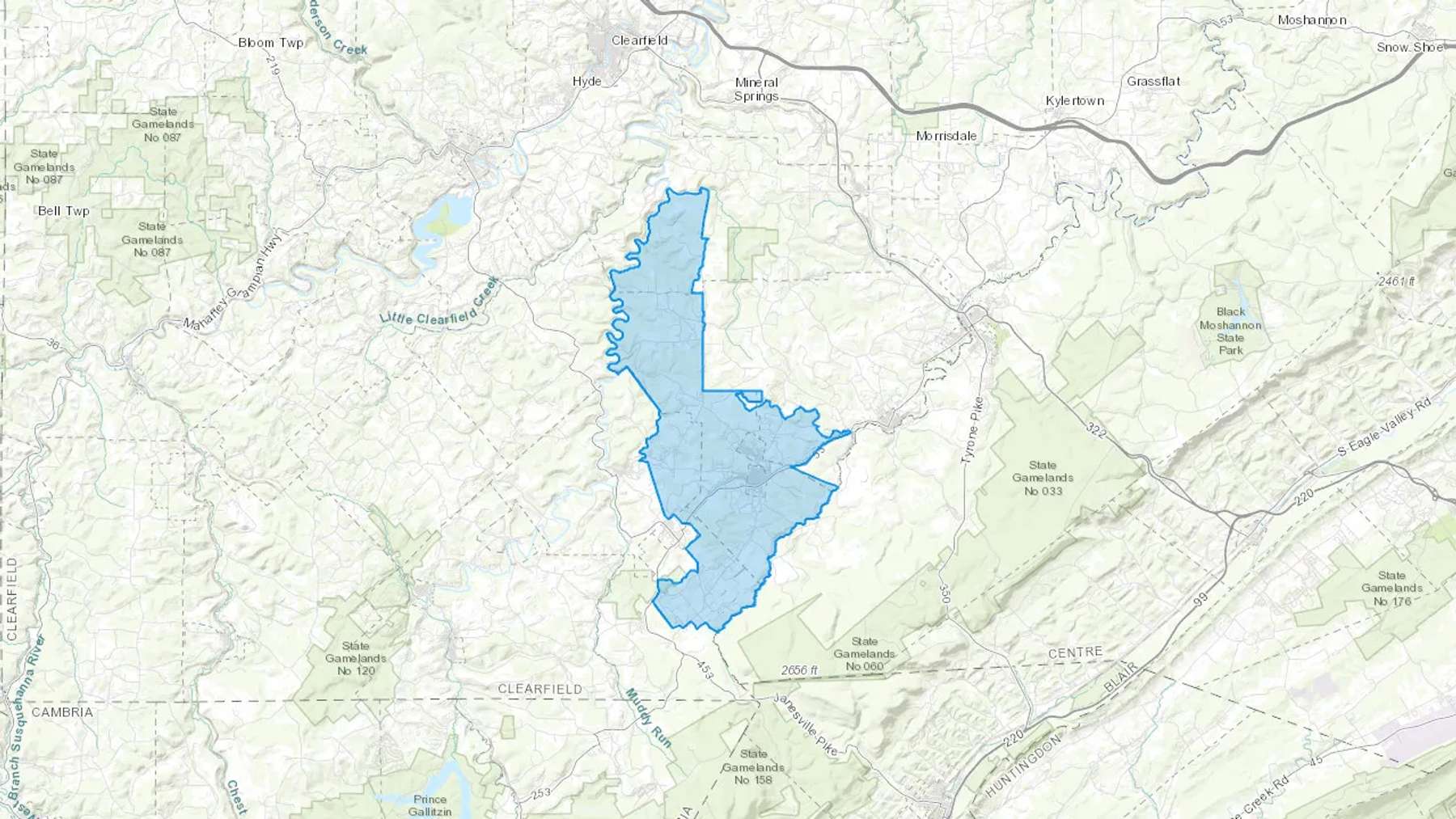 Houtzdale, PA Cash heating Oil delivery map Map of the COD Fuel Oil delivery service area for Houtzdale, PA