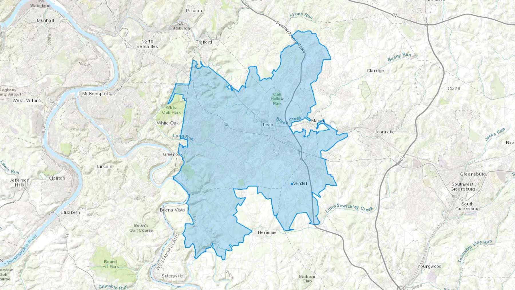 Mammoth, PA Cash heating Oil delivery map Map of the COD Fuel Oil delivery service area for Mammoth, PA