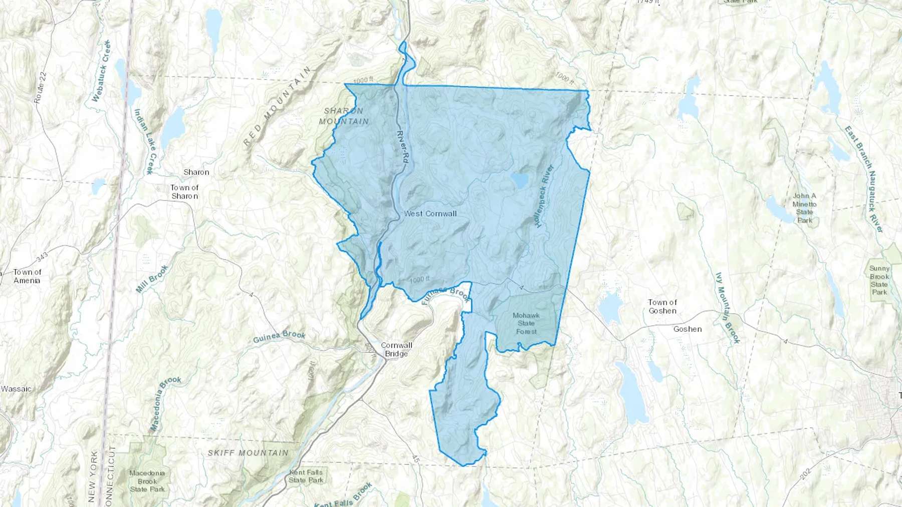West Cornwall, CT Cash heating Oil delivery map Map of the COD Fuel Oil delivery service area for West Cornwall, CT