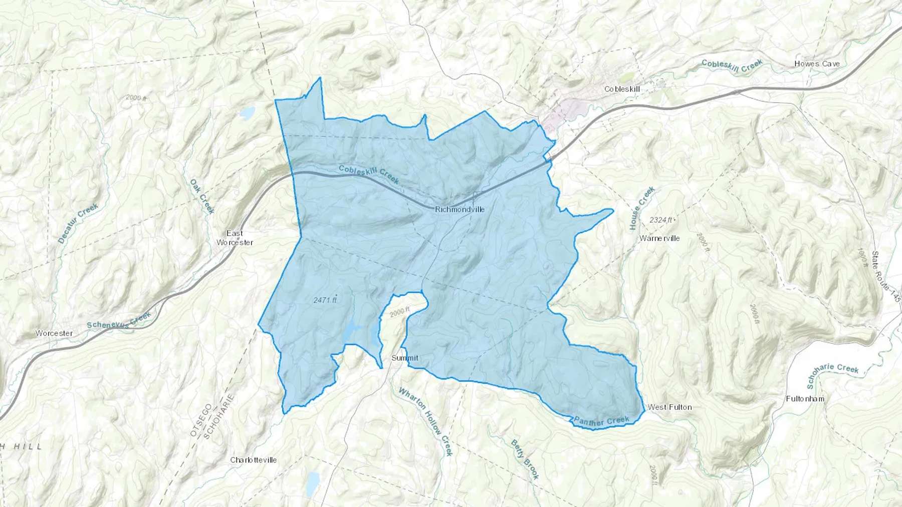 Richmondville, NY Cash heating Oil delivery map Map of the COD Fuel Oil delivery service area for Richmondville, NY