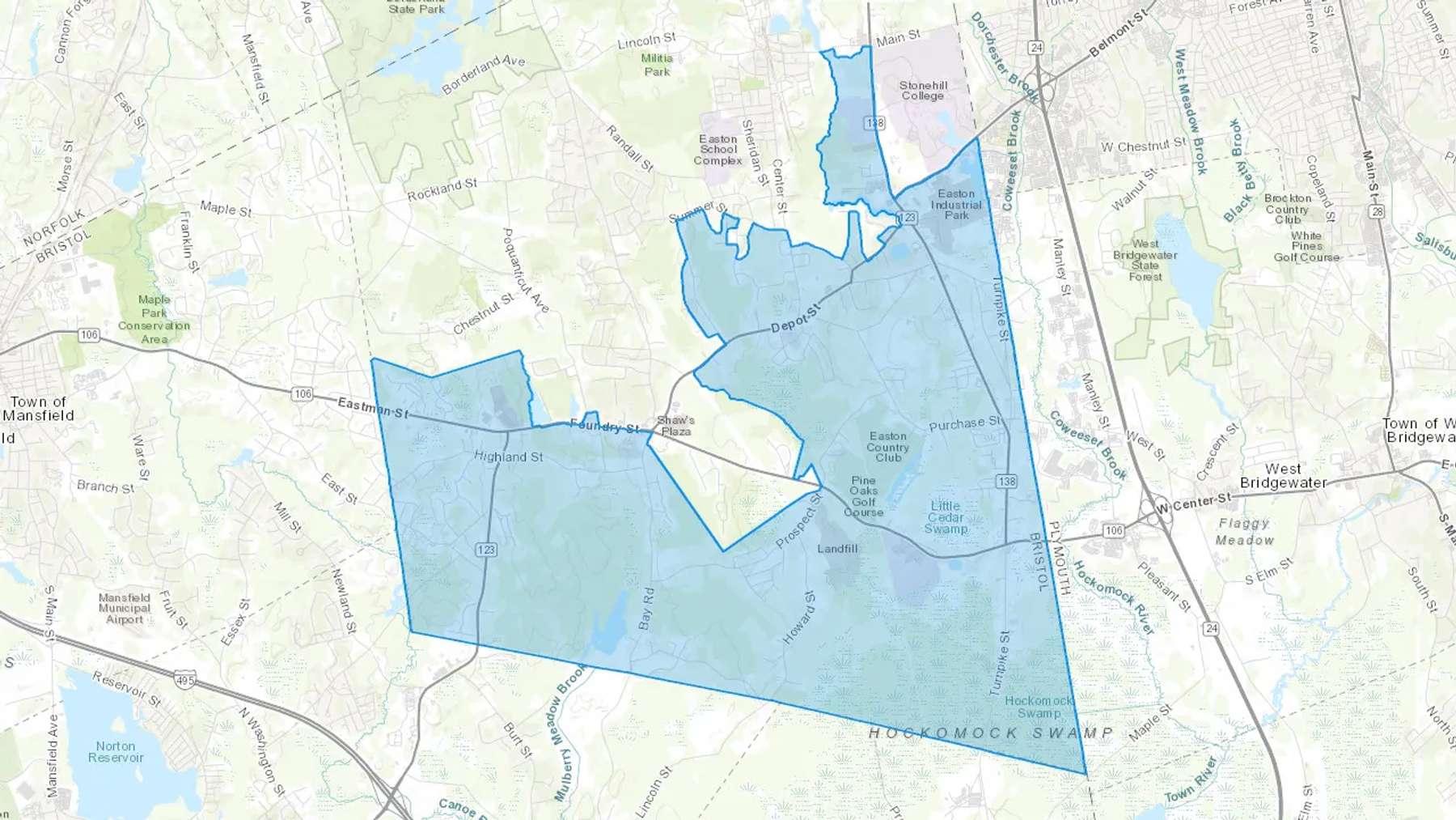 Easton, MA Cash heating Oil delivery map Map of the COD Fuel Oil delivery service area for Easton, MA