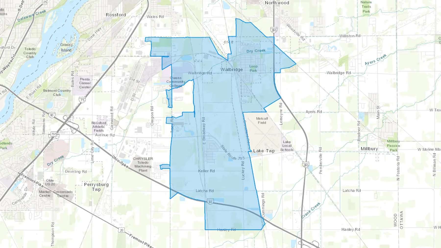 Walbridge, OH Cash heating Oil delivery map Map of the COD Fuel Oil delivery service area for Walbridge, OH