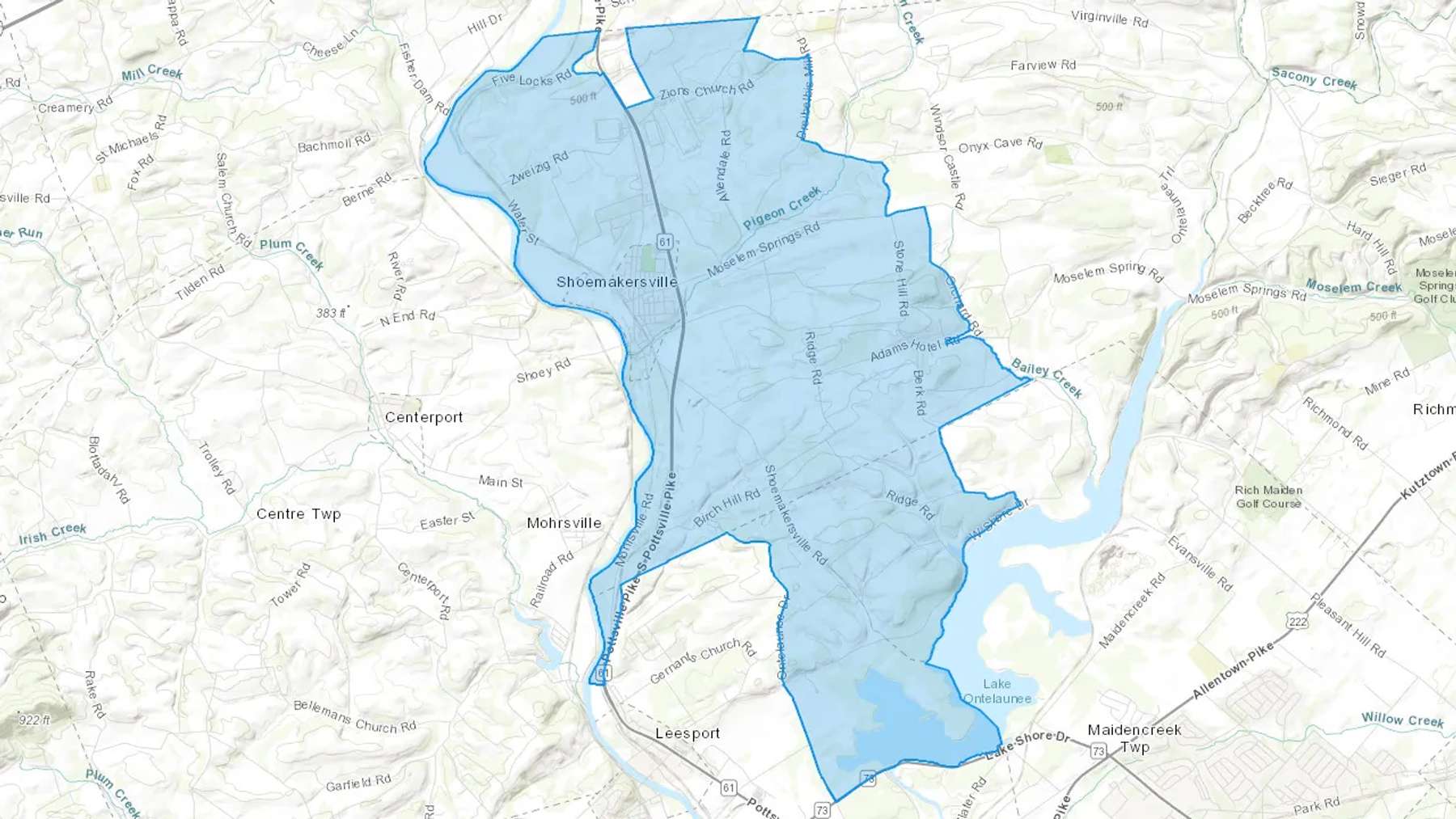 Shoemakersville, PA Cash heating Oil delivery map Map of the COD Fuel Oil delivery service area for Shoemakersville, PA