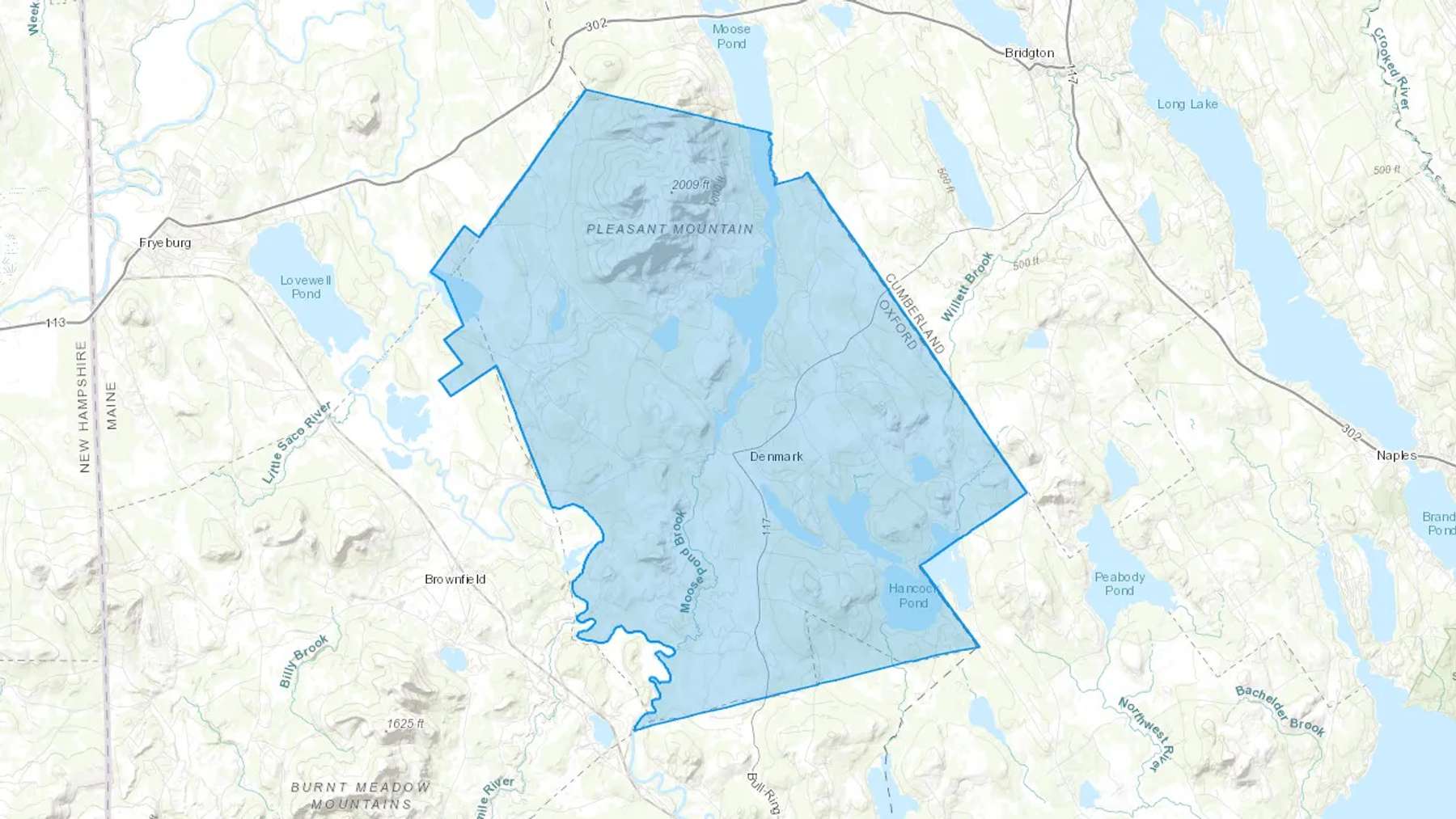 Denmark, ME Cash heating Oil delivery map Map of the COD Fuel Oil delivery service area for Denmark, ME
