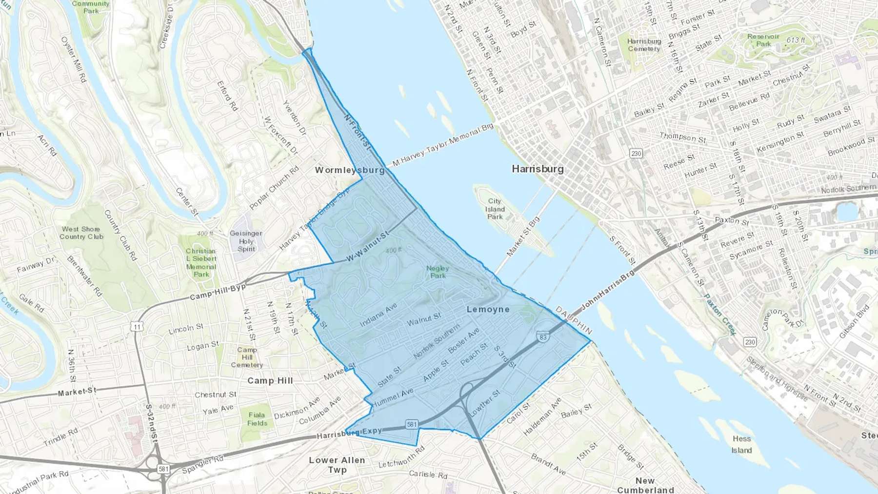 Lemoyne, PA Cash heating Oil delivery map Map of the COD Fuel Oil delivery service area for Lemoyne, PA