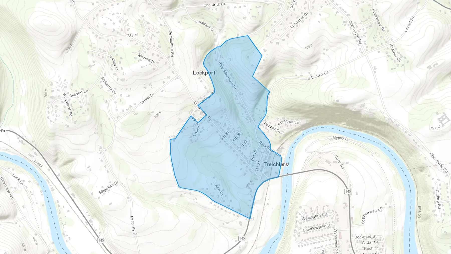 Treichlers, PA Cash heating Oil delivery map Map of the COD Fuel Oil delivery service area for Treichlers, PA