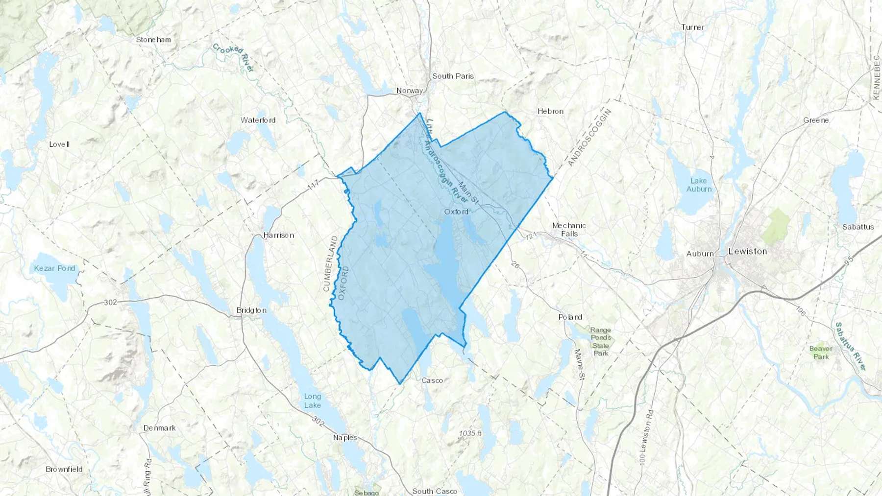 Oxford, ME Cash heating Oil delivery map Map of the COD Fuel Oil delivery service area for Oxford, ME