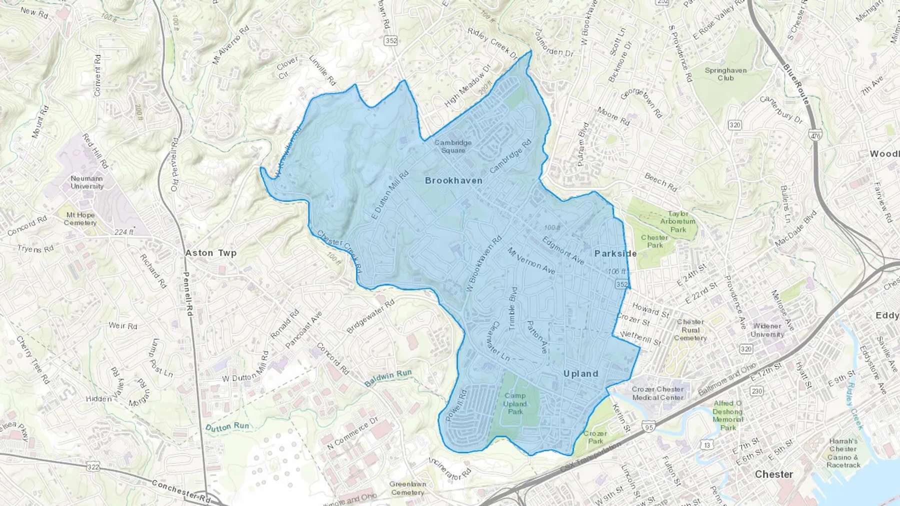 Brookhaven, PA Cash heating Oil delivery map Map of the COD Fuel Oil delivery service area for Brookhaven, PA