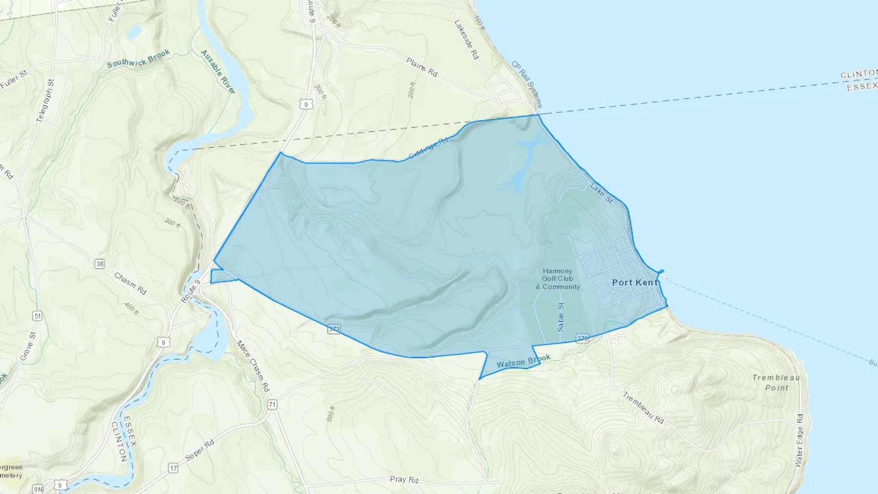 Port Kent, NY Cash heating Oil delivery map Map of the COD Fuel Oil delivery service area for Port Kent, NY
