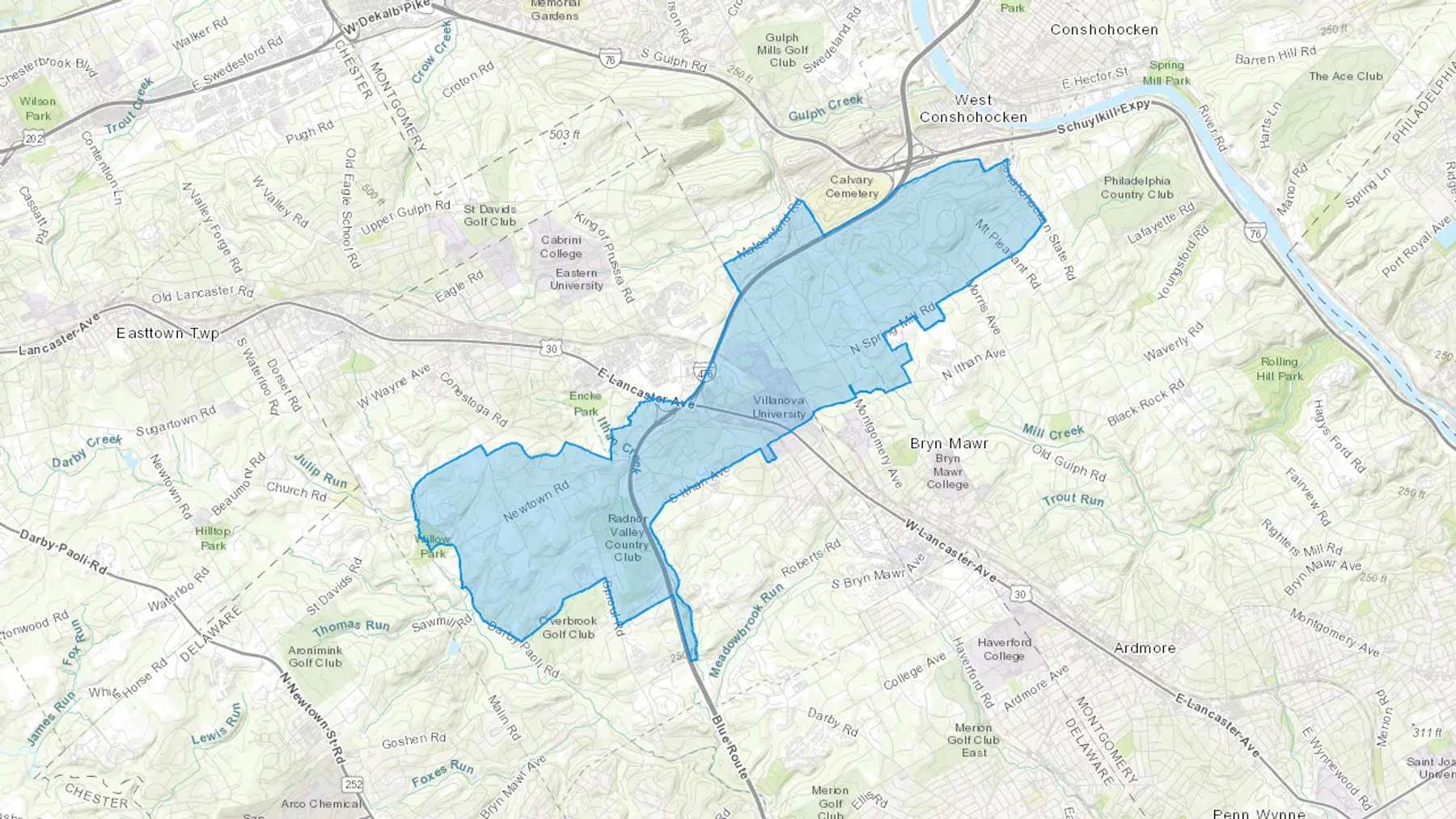 Villanova, PA Cash heating Oil delivery map Map of the COD Fuel Oil delivery service area for Villanova, PA