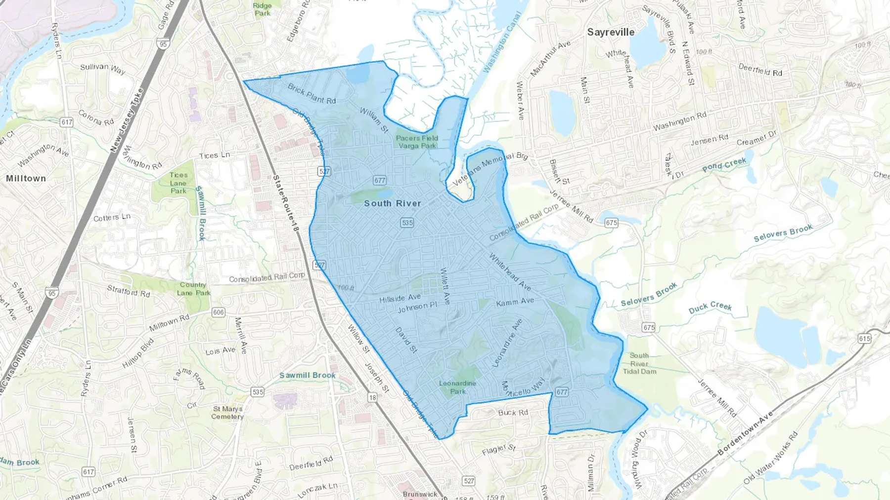 South River, NJ Cash heating Oil delivery map Map of the COD Fuel Oil delivery service area for South River, NJ