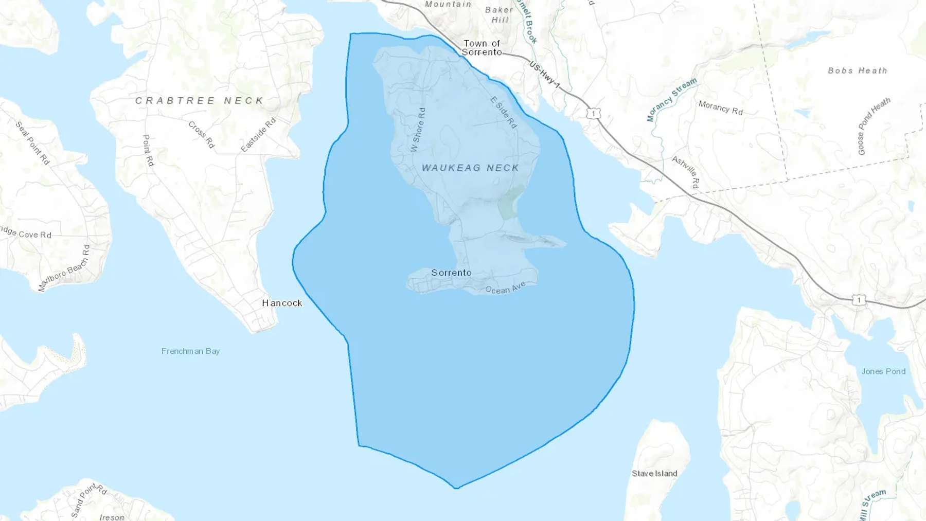 Sorrento, ME Cash heating Oil delivery map Map of the COD Fuel Oil delivery service area for Sorrento, ME