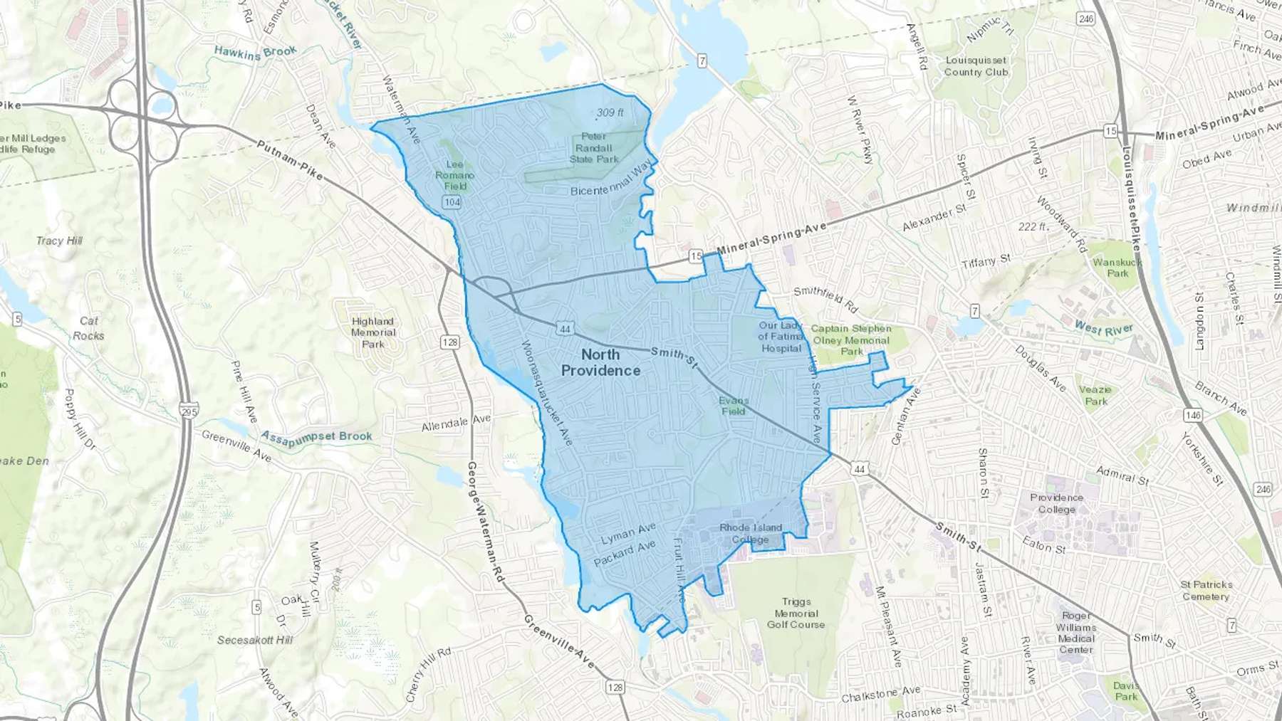 North Providence, RI Cash heating Oil delivery map Map of the COD Fuel Oil delivery service area for North Providence, RI
