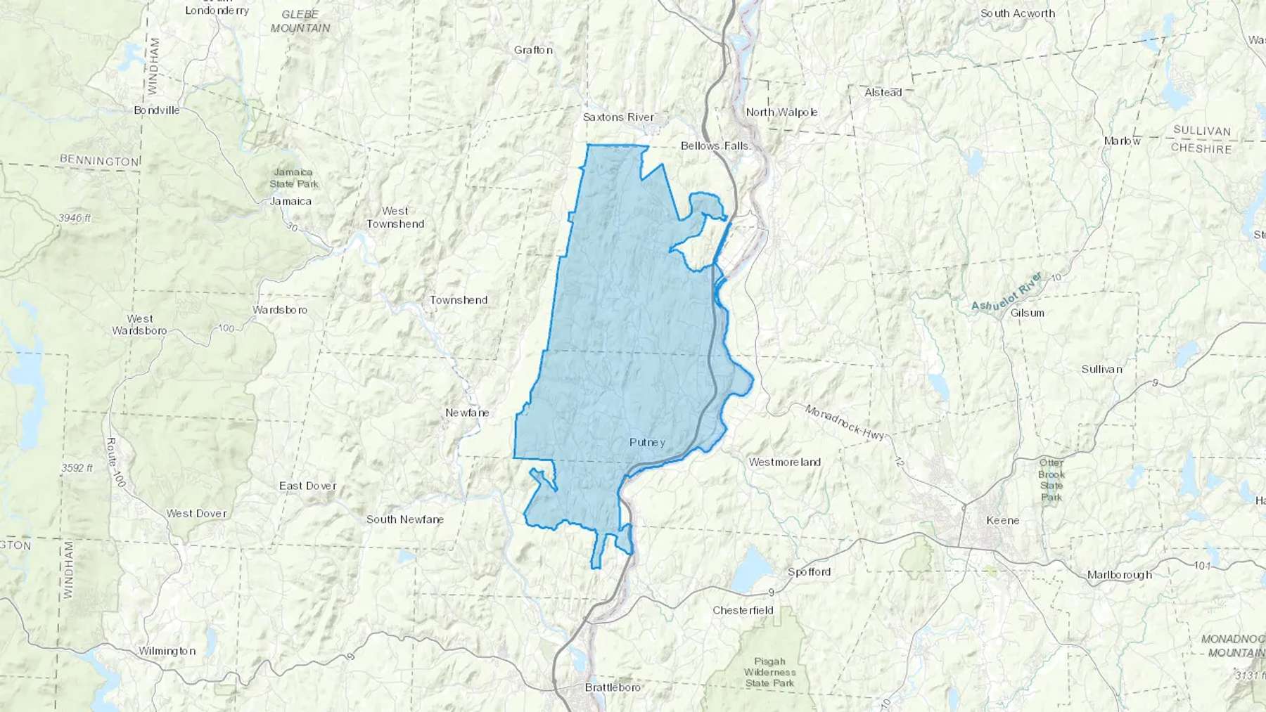 Putney, VT Cash heating Oil delivery map Map of the COD Fuel Oil delivery service area for Putney, VT