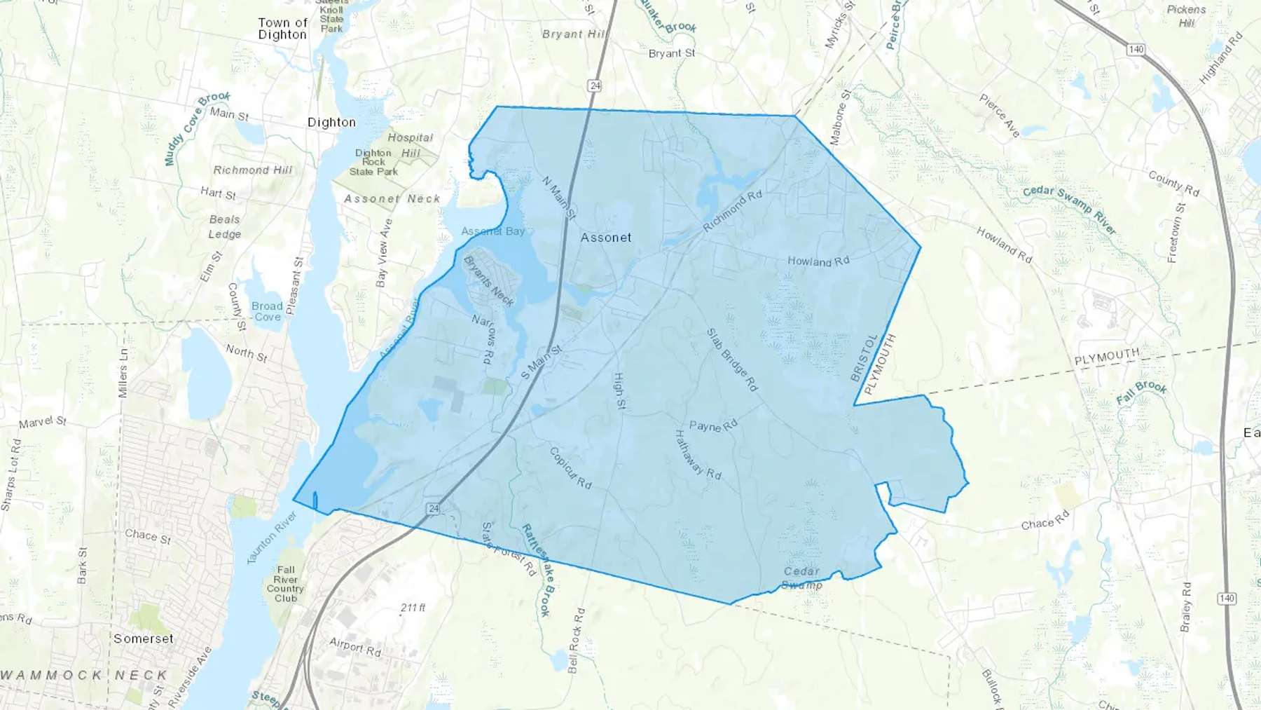 Assonet, MA Cash heating Oil delivery map Map of the COD Fuel Oil delivery service area for Assonet, MA
