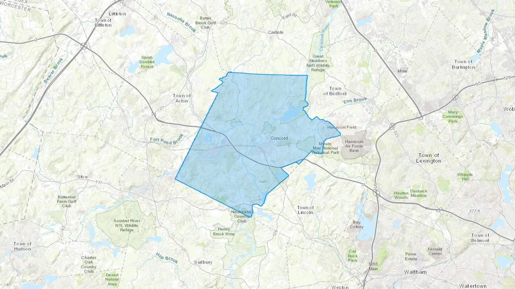 Concord, MA Cash heating Oil delivery map Map of the COD Fuel Oil delivery service area for Concord, MA