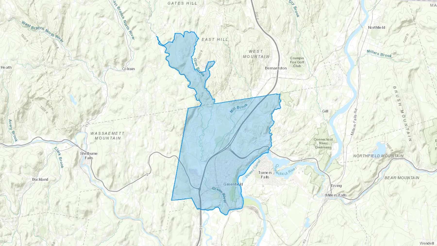 Greenfield, MA Cash heating Oil delivery map Map of the COD Fuel Oil delivery service area for Greenfield, MA