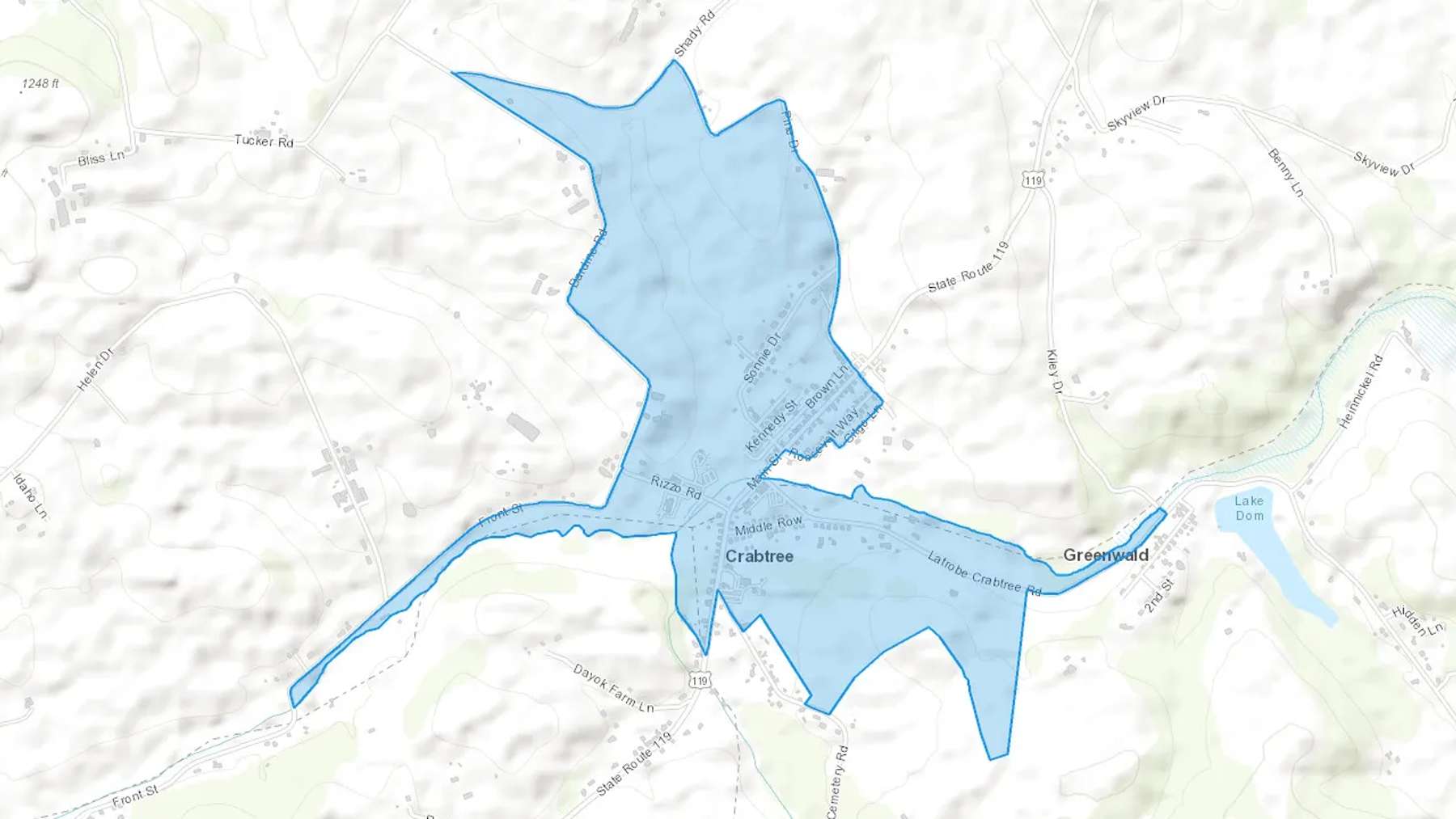 Crabtree, PA Cash heating Oil delivery map Map of the COD Fuel Oil delivery service area for Crabtree, PA