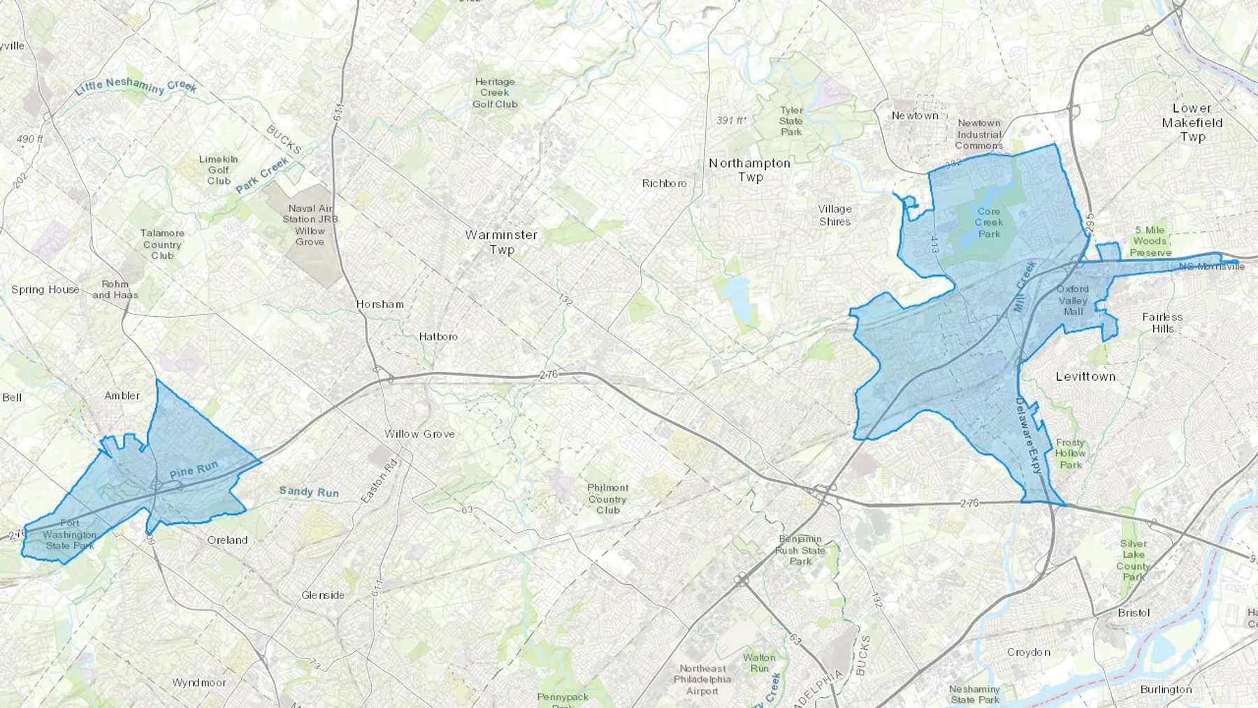 Fort Washington, PA Cash heating Oil delivery map Map of the COD Fuel Oil delivery service area for Fort Washington, PA