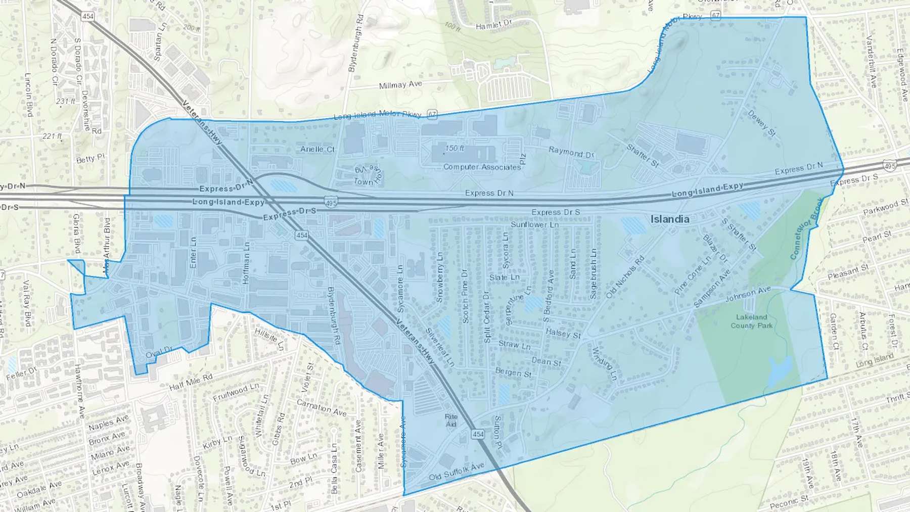 Islandia, NY Cash heating Oil delivery map Map of the COD Fuel Oil delivery service area for Islandia, NY
