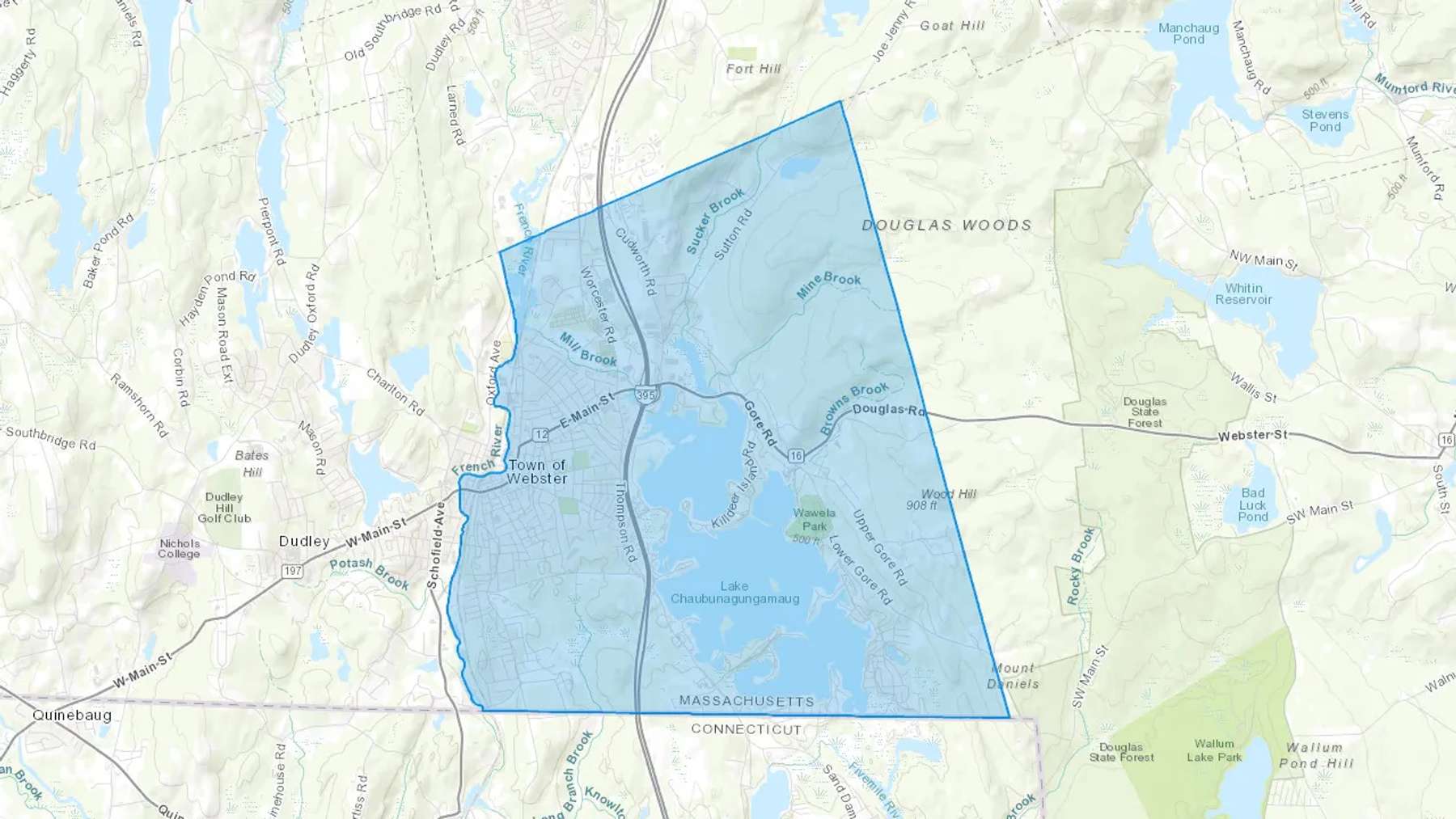 Webster, MA Cash heating Oil delivery map Map of the COD Fuel Oil delivery service area for Webster, MA