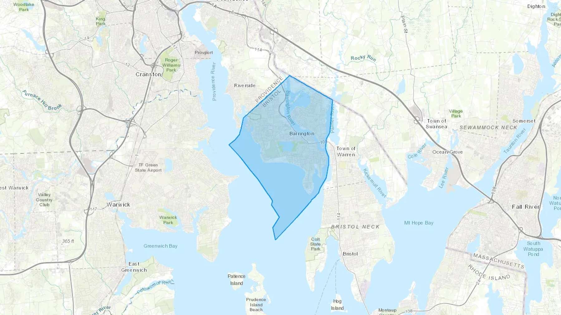 Barrington, RI Cash heating Oil delivery map Map of the COD Fuel Oil delivery service area for Barrington, RI