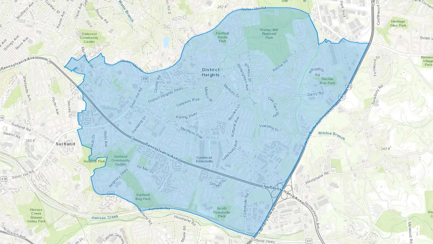 District Heights, MD Cash heating Oil delivery map Map of the COD Fuel Oil delivery service area for District Heights, MD