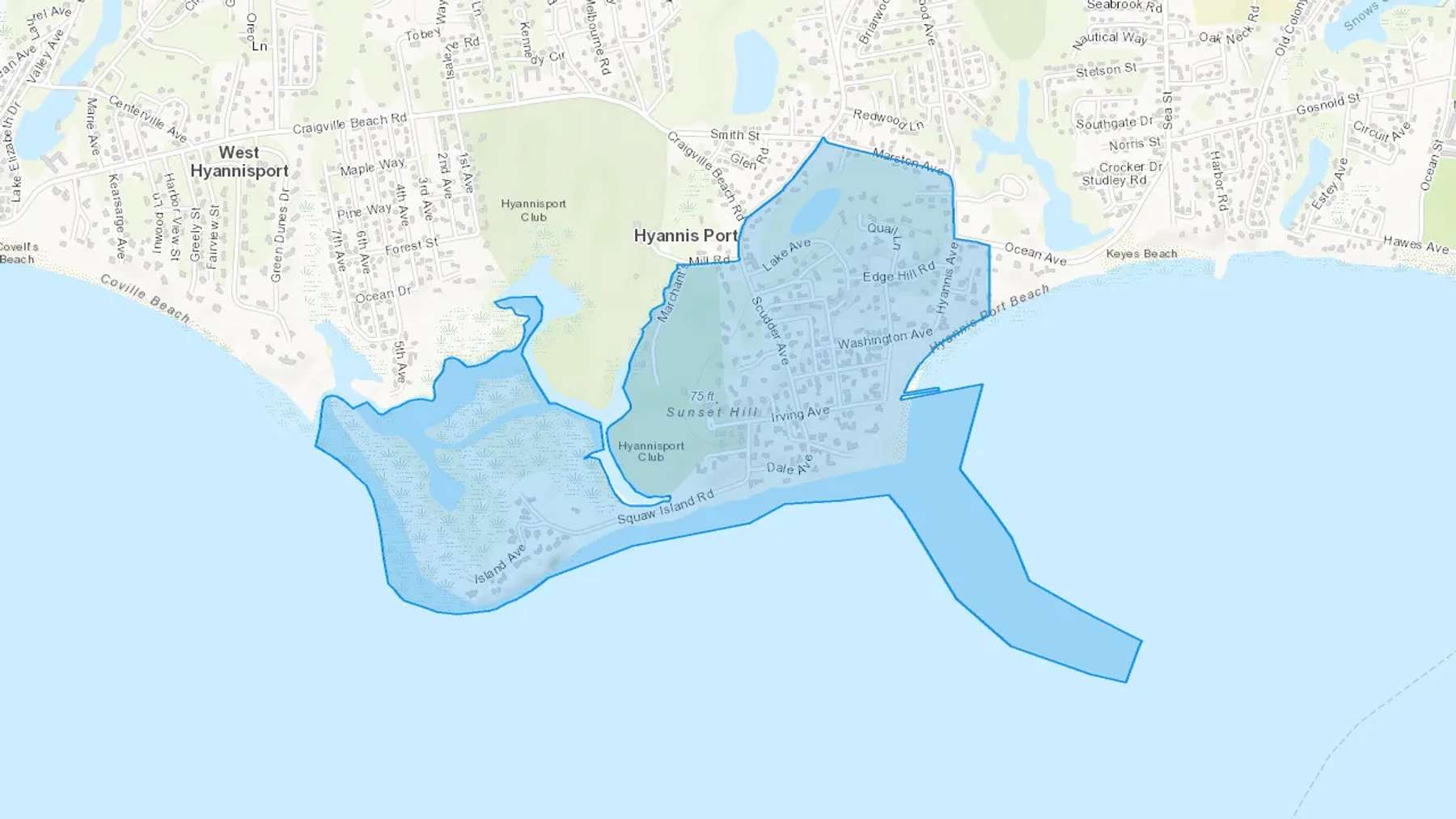 Hyannis Port, MA Cash heating Oil delivery map Map of the COD Fuel Oil delivery service area for Hyannis Port, MA