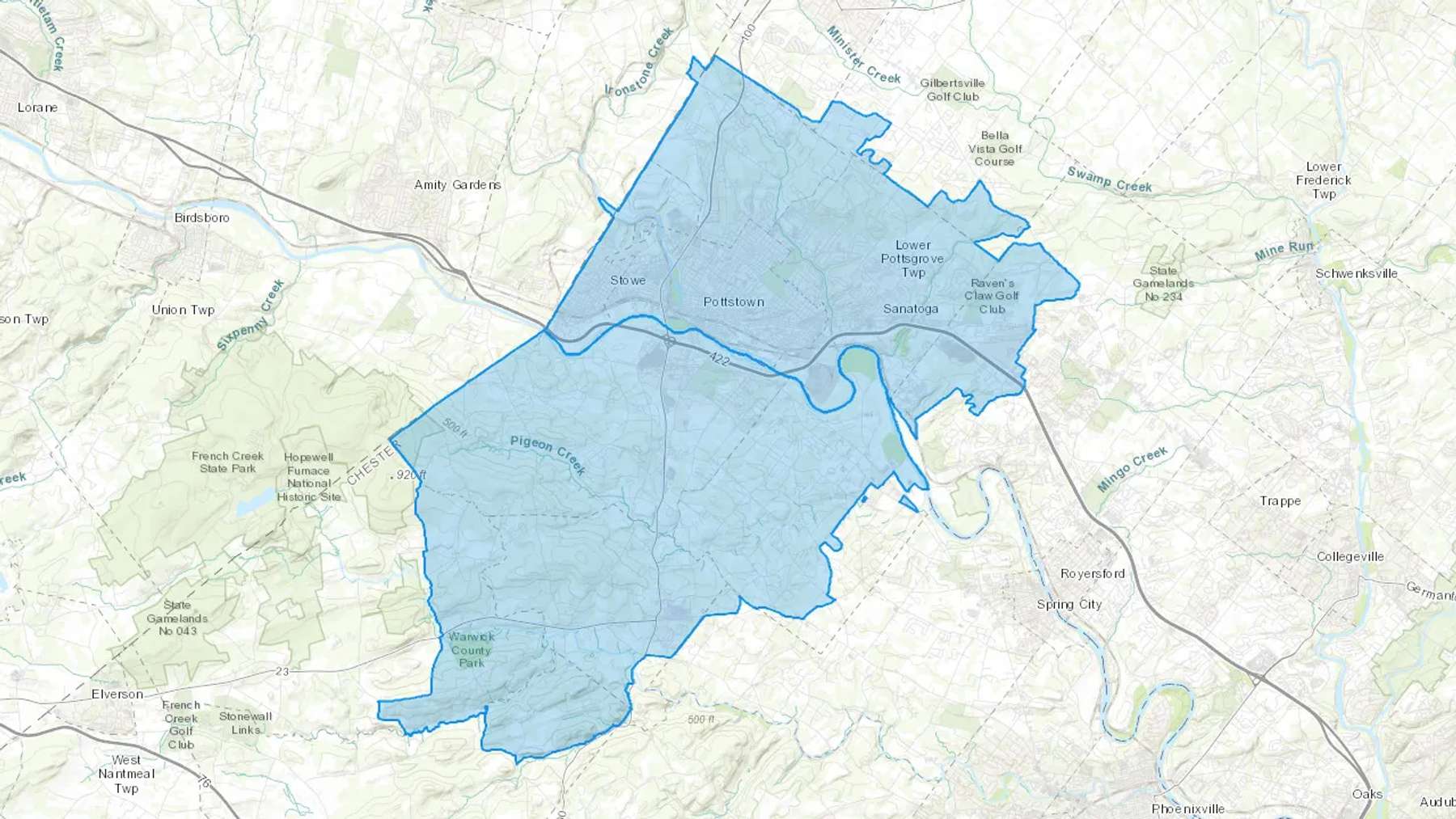 Pottstown, PA Cash heating Oil delivery map Map of the COD Fuel Oil delivery service area for Pottstown, PA