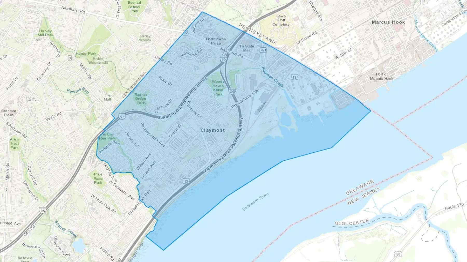Claymont, DE Cash heating Oil delivery map Map of the COD Fuel Oil delivery service area for Claymont, DE