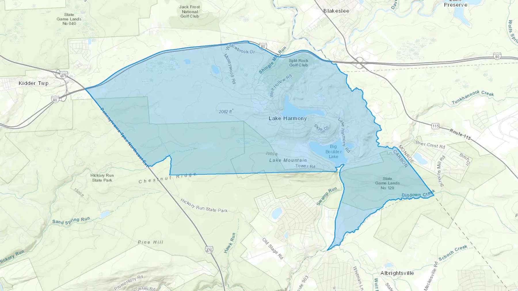 Lake Harmony, PA Cash heating Oil delivery map Map of the COD Fuel Oil delivery service area for Lake Harmony, PA