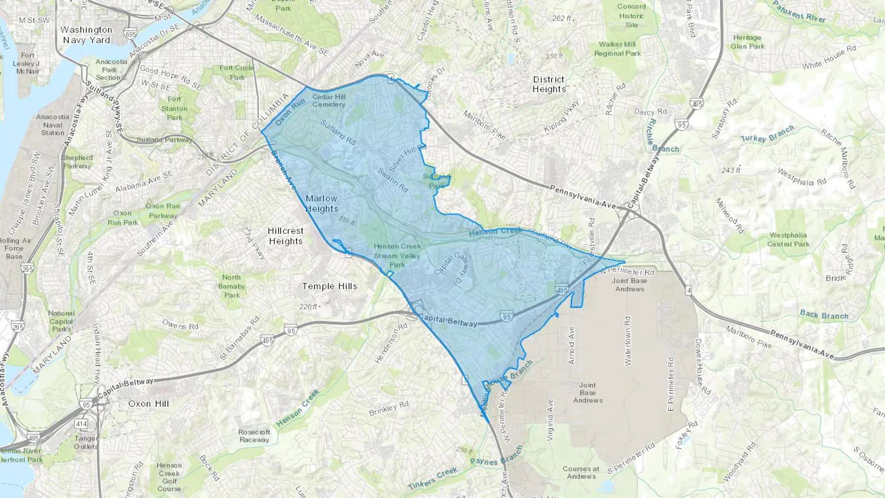Suitland, MD Cash heating Oil delivery map Map of the COD Fuel Oil delivery service area for Suitland, MD
